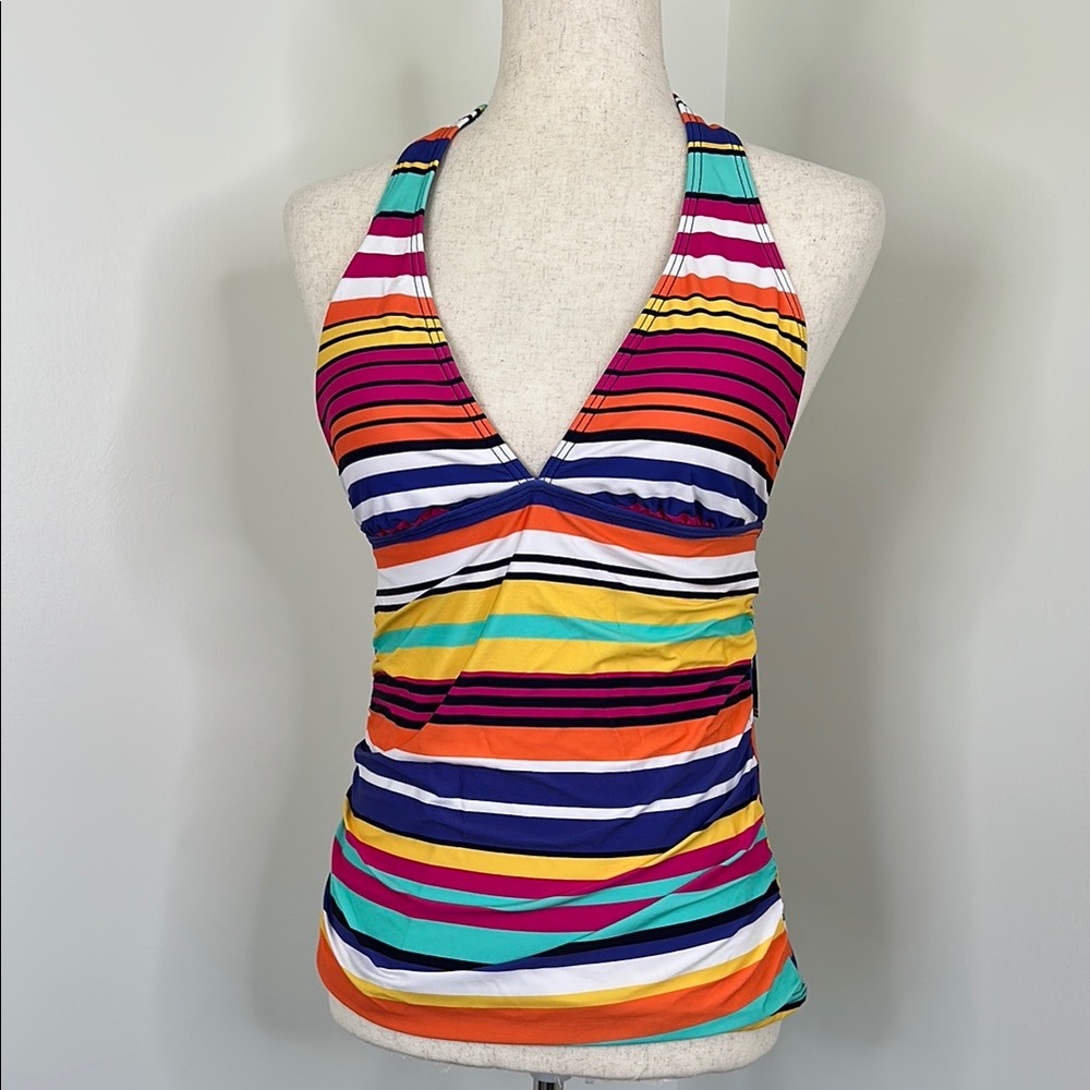 Nautica White and Blue Multi Color Stripe Tankini Top NWT